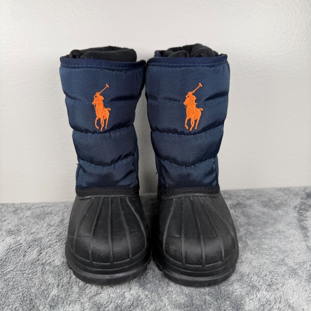 Polo Ralph Lauren Snow Boots Kids Size 7 Navy Quilted Fleece Lined Duck Boots